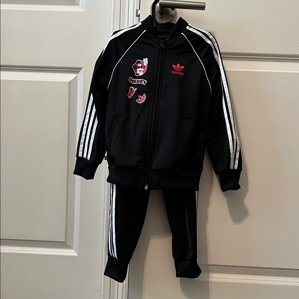 Adidas Black Disney Mickey Mouse Tracksuit with White Stripes Size 4T
